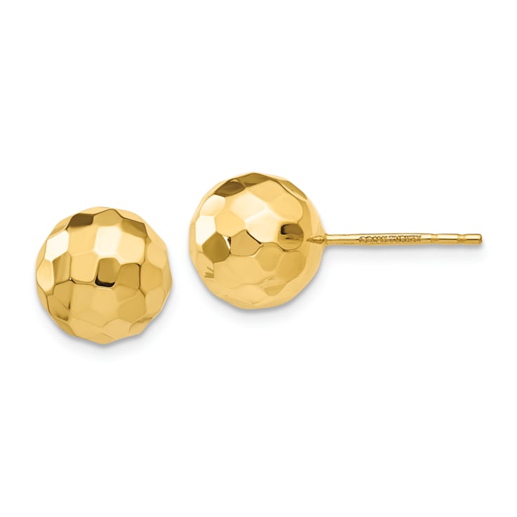 14k Yellow Gold 9.5mm Polished and Diamond-Cut Ball Stud Earrings