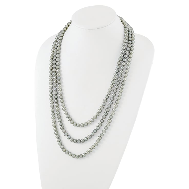7-8mm Grey Freshwater Cultured Pearl 76-inch Slip-on Necklace