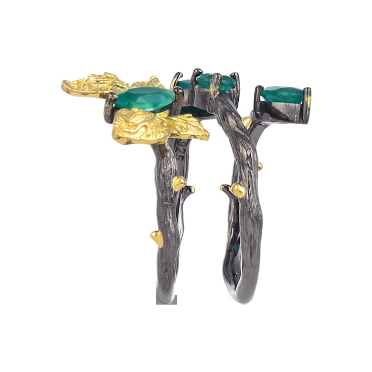 Green Agate and Nanocrystal 14K Gold Over and Black Rhodium Over
Sterling Silver Butterfly Ring