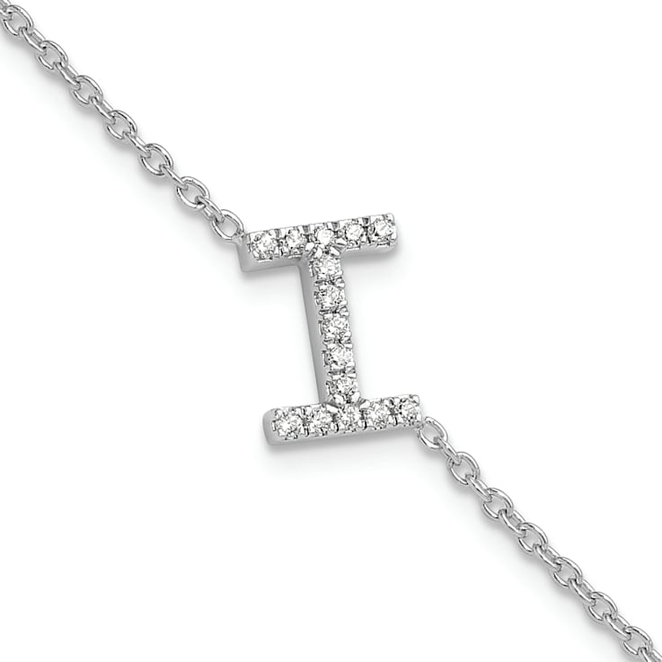 Rhodium Over 14k White Gold Diamond Sideways Letter I Bracelet