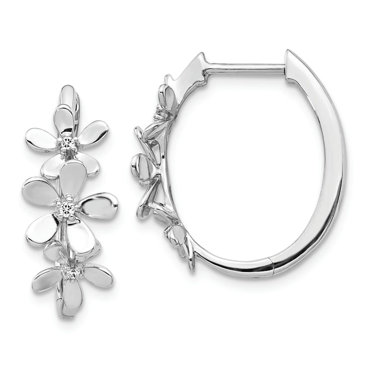 Rhodium Over 14k White Gold 13/16" Diamond Hoop Earrings