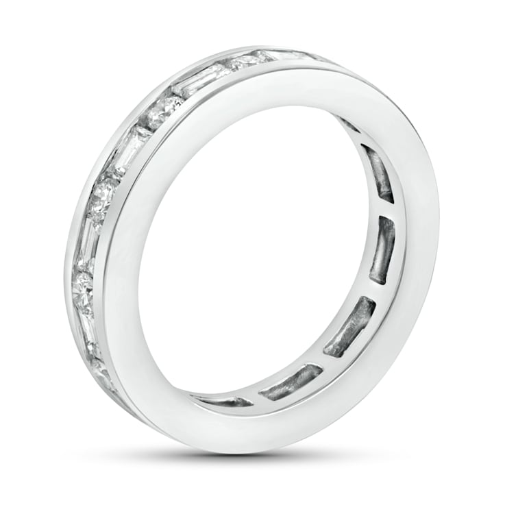 1.75ctw Round and Baguette Diamond Eternity Band Ring in 14k White Gold
