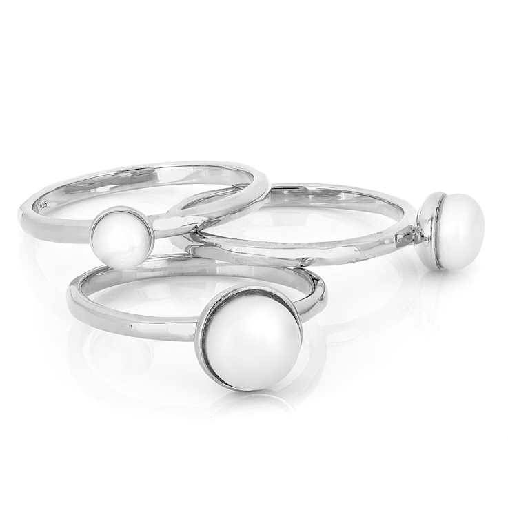 Cultured Freshwater Pearl Ring Set in Rhodium Over Sterling Silver