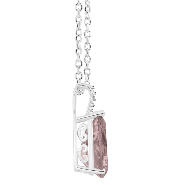 12x8mm Pear Shape Rose Quartz With Diamond Accents Rhodium Over Sterling
Silver Pendant with Chain