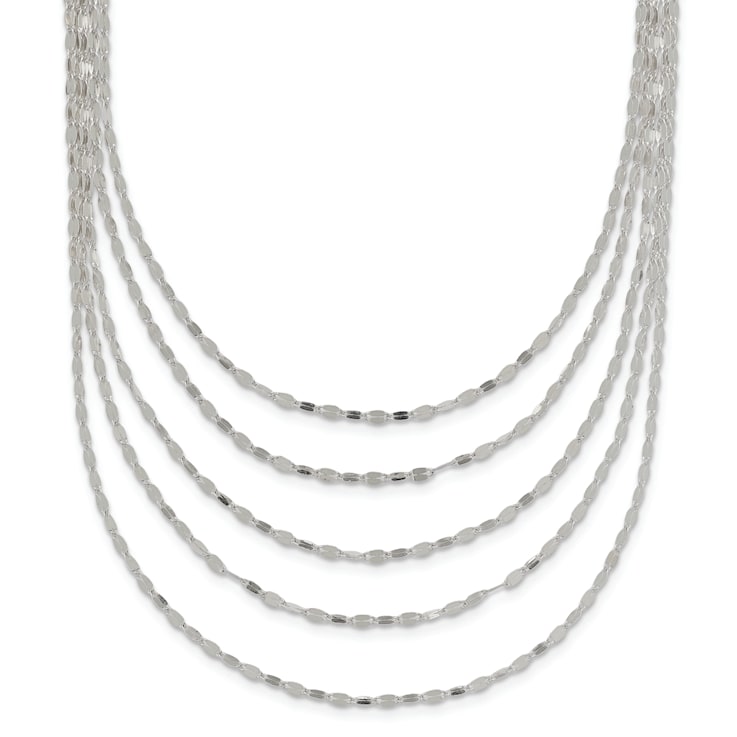 Sterling Silver 5 Strand Fancy Flat Link Necklace