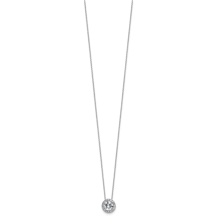 Rhodium Over 14k White Gold Round Halo D E F Pure Light Moissanite
Pendant with Chain