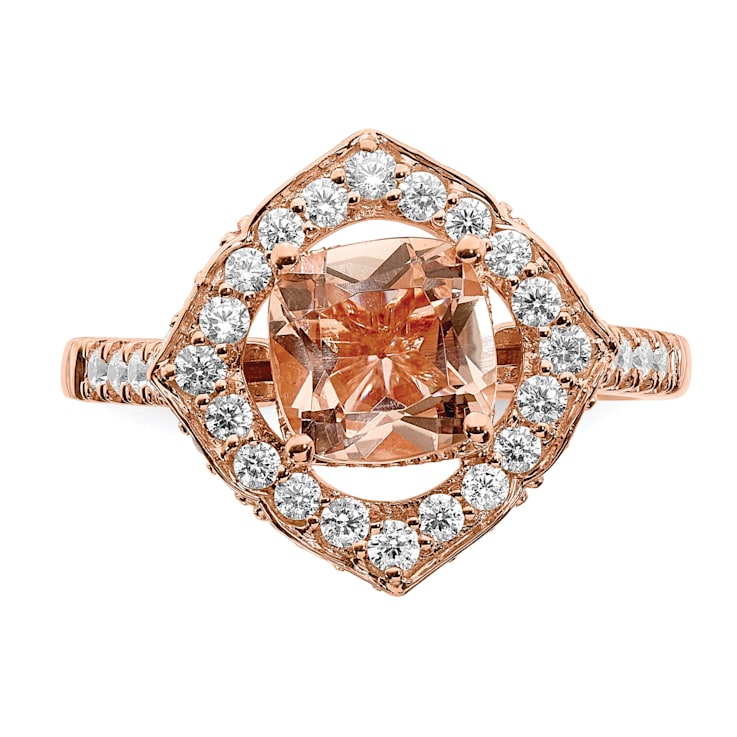 14K Rose Gold Morganite Diamond Halo Engagement Ring 1.91ctw