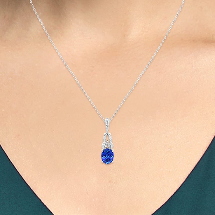 14K White Gold Oval Tanzanite and Diamond Pendant 1.91ctw