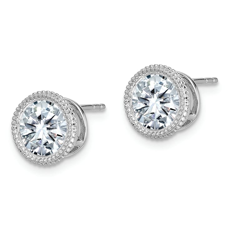 Rhodium Over 14K White Gold Round Beaded Bezel G H I True Light
Moissanite Earrings