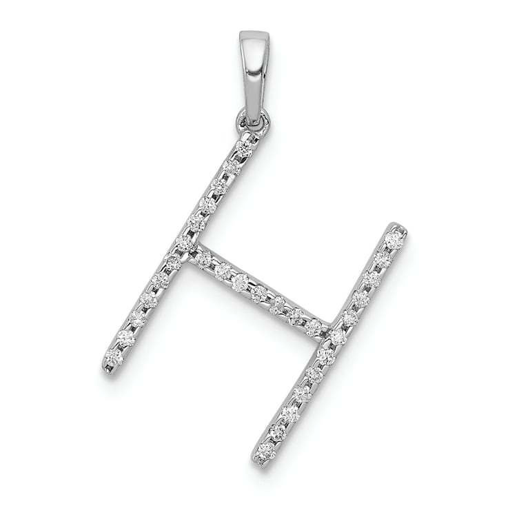 Rhodium Over 14K White Gold Diamond Letter H Initial Pendant