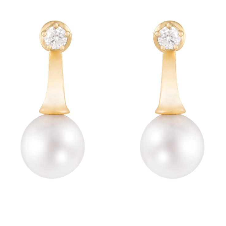 White Cultured Freshwater Pearl 14k Yellow Gold Earrings 7-7.5mm