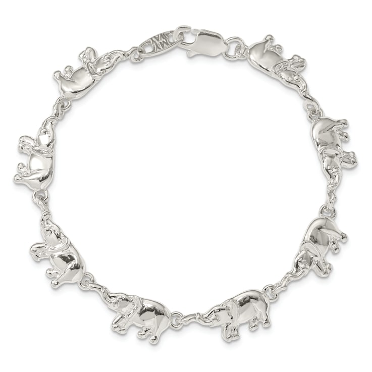 Sterling Silver Polished Elephant Link Bracelet