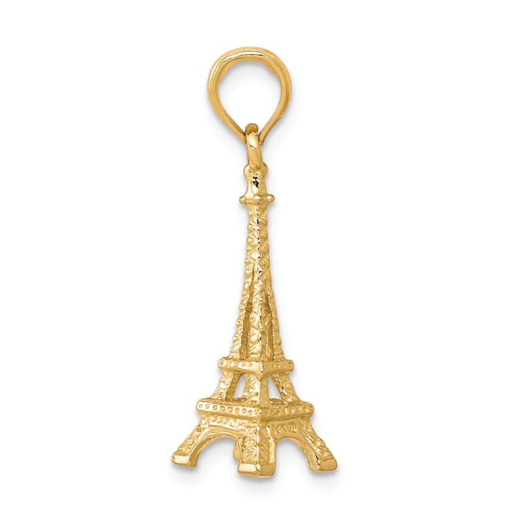 14k Yellow Gold Solid Polished and Textured 3D Eiffel Tower Pendant