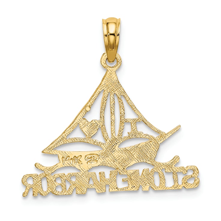 14k Yellow Gold Textured I Love Stone Harbor Sailboat pendant