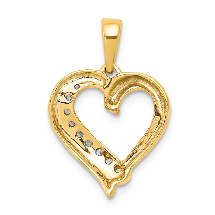 14k Yellow Gold and Rhodium Over 14k Yellow Gold Diamond Heart Pendant