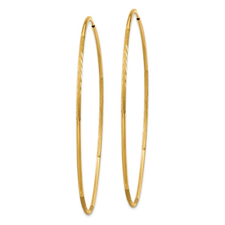 14k Yellow Gold Satin and Diamond-Cut 2 5/16" Endless Hoop Earrings