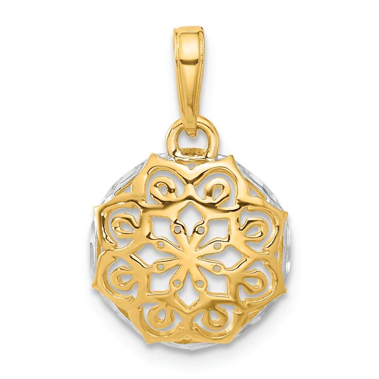 14k Two-tone Gold Floral Circle Pendant