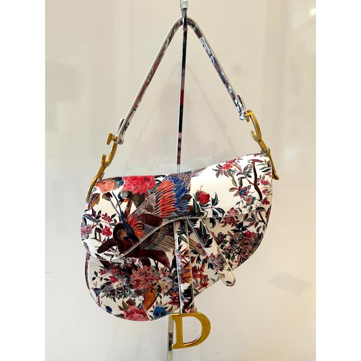 Dior Floral and Bird Print Leather Saddle Bag - 15R83A