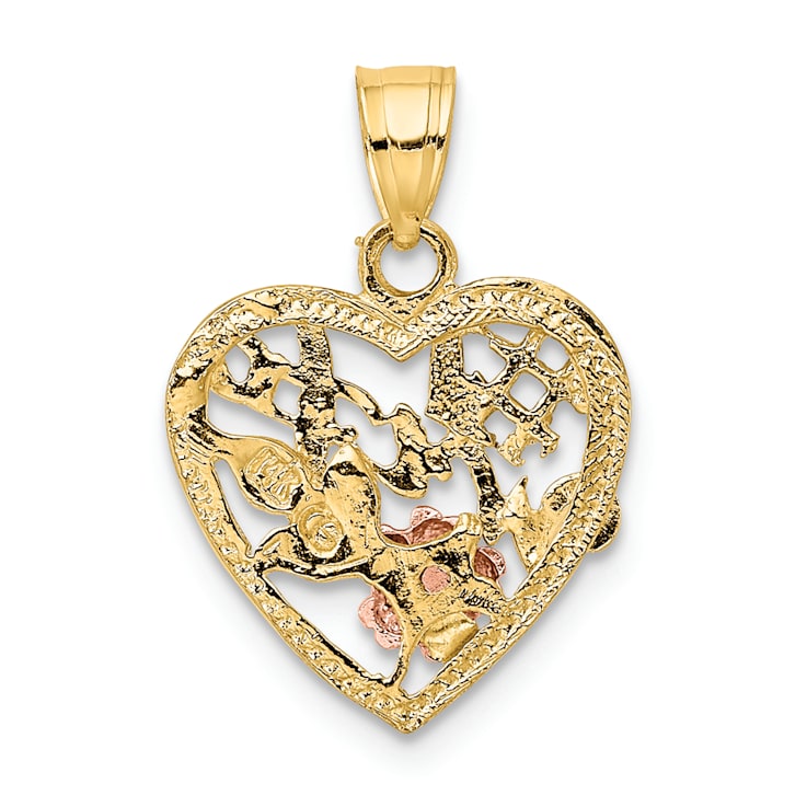 14K Tri-color Gold Number 1 WIFE In Heart with Flower Charm