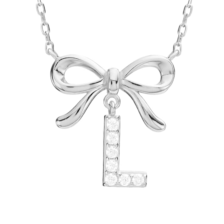 Initial L Bow CZ Necklace In Sterling Silver 0.23ctw