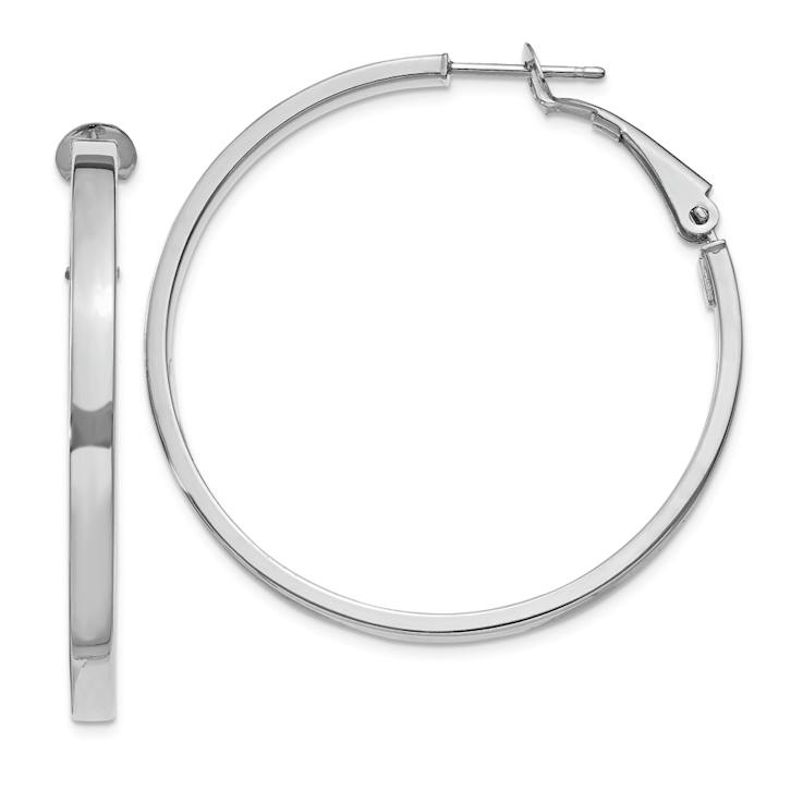 Rhodium Over 14k White Gold 1 5/8" Polished Square Tube Round Hoop Earrings