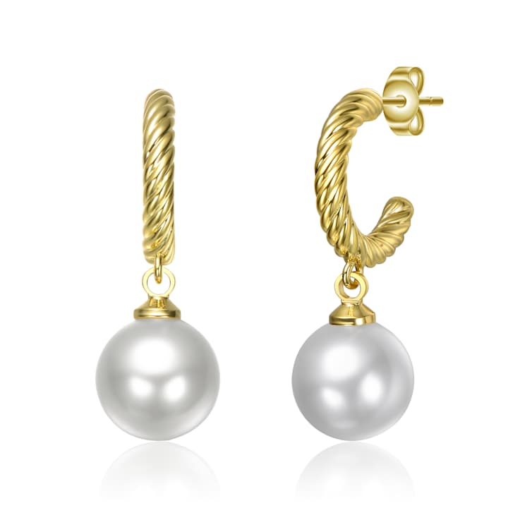 Pear Shape Pearl Twisted Hoop Earrings In 14K Gold Over Brass