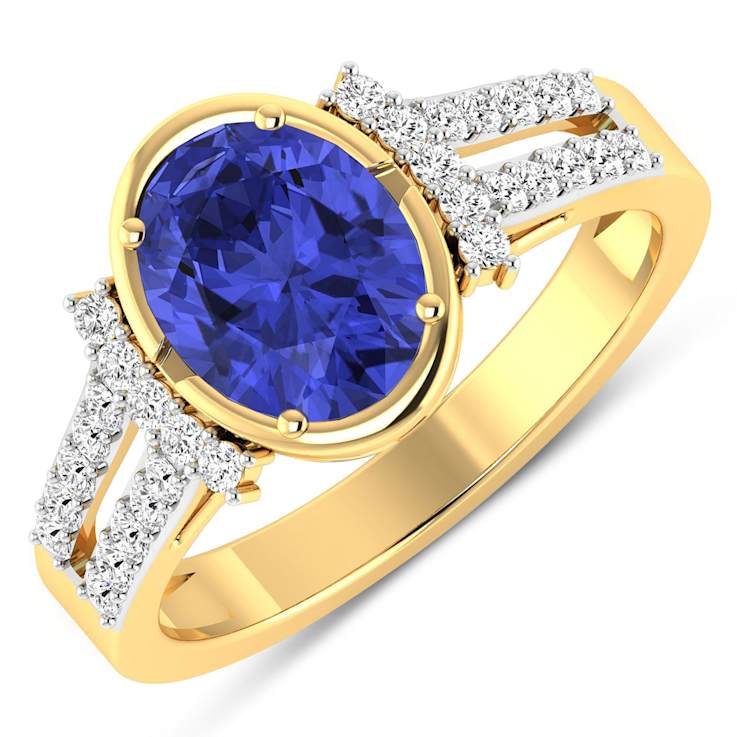 1.71ctw Violet Tanzanite and Diamond 14K Yellow Gold Halo Ring