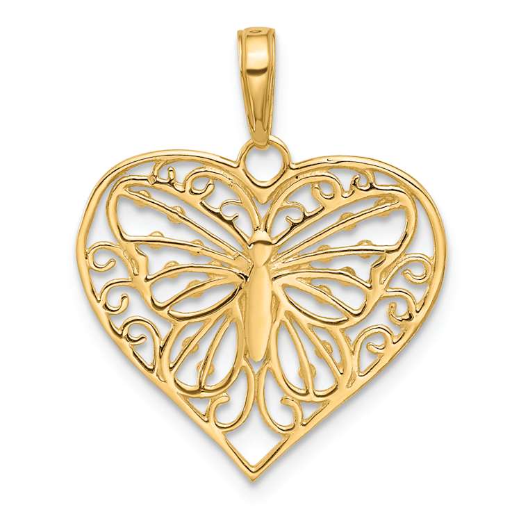 14k Two-tone Gold Diamond-Cut Butterfly Heart Pendant
