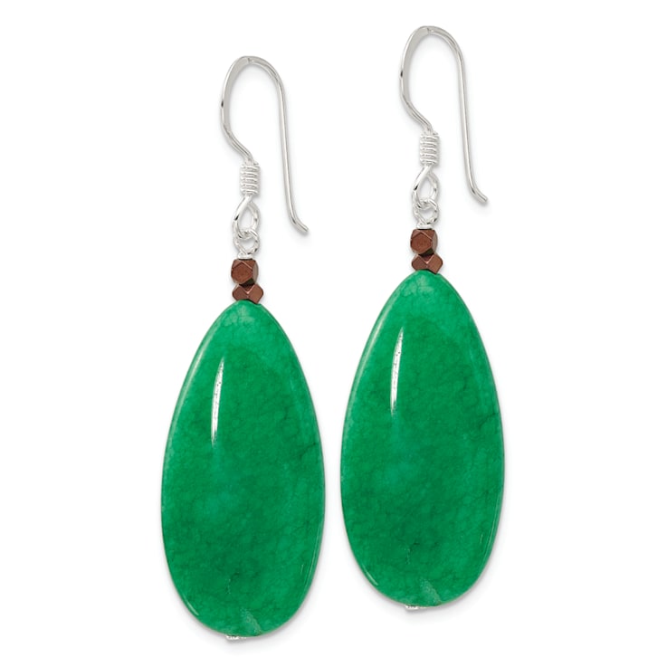 Sterling Silver Green Jadeite and Bronze Color Hematine Earrings