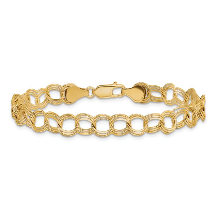 14k Yellow Gold 7mm Triple Link Charm Bracelet