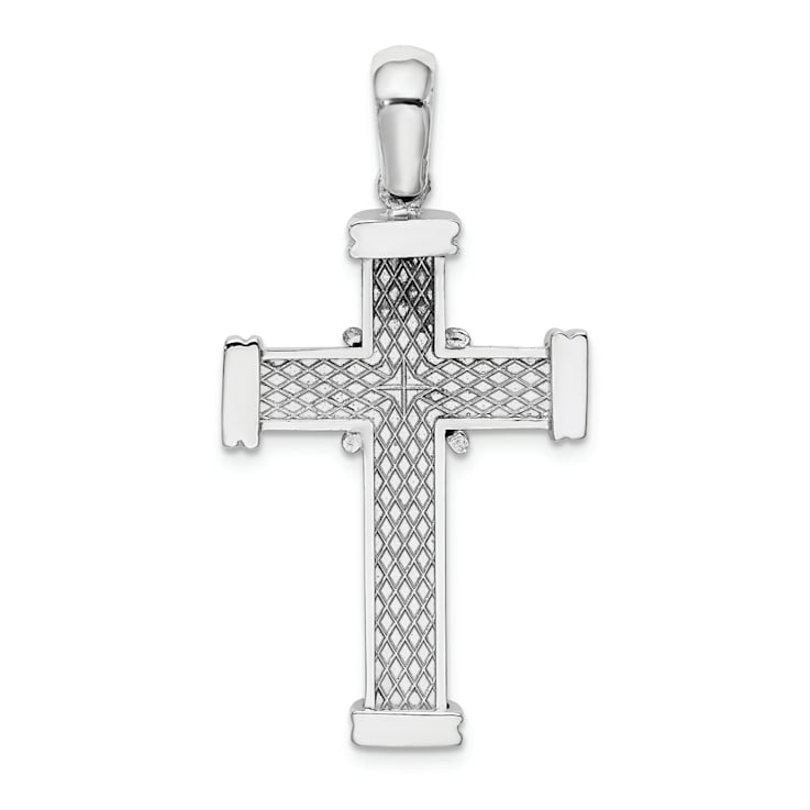 Rhodium Over 14K White Gold with X In Center Of Cross Charm Pendant