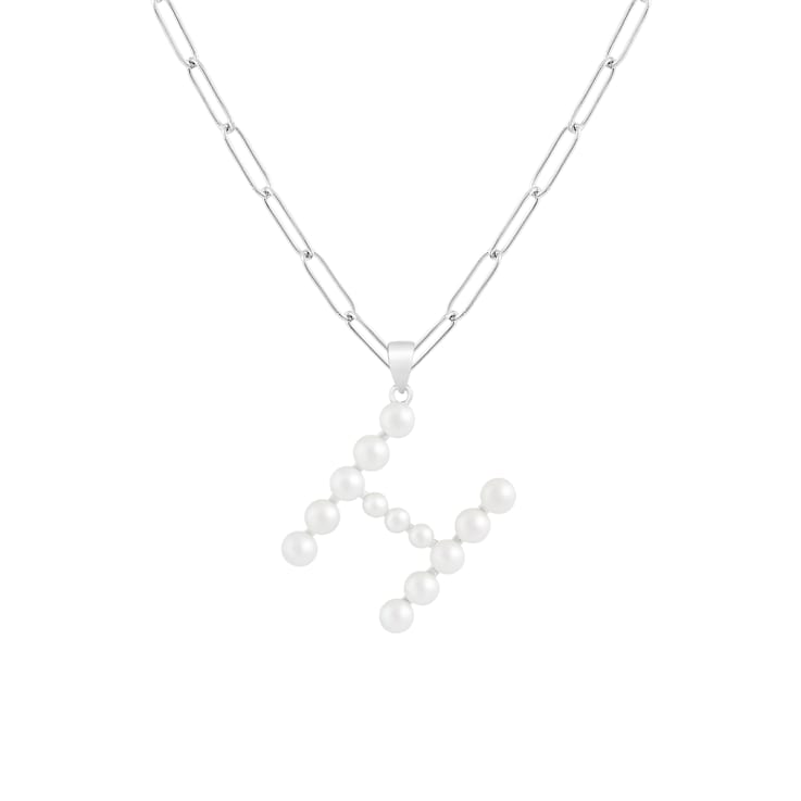 Letter H Initial Cultured Freshwater Pearl Rhodium Over Sterling Silver
Pendant With  18" Chain