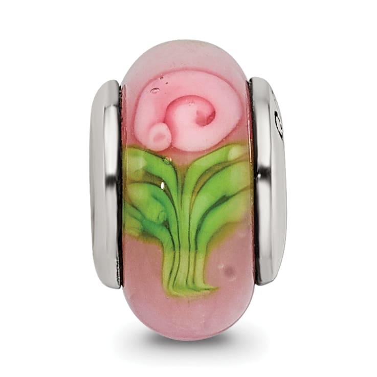 Sterling Silver Pink Hand-blown Glass Bead