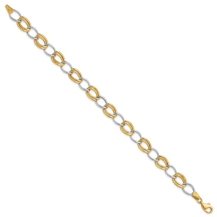 10k Yellow Gold and 10k White Gold 8mm Polished Open Link Bracelet