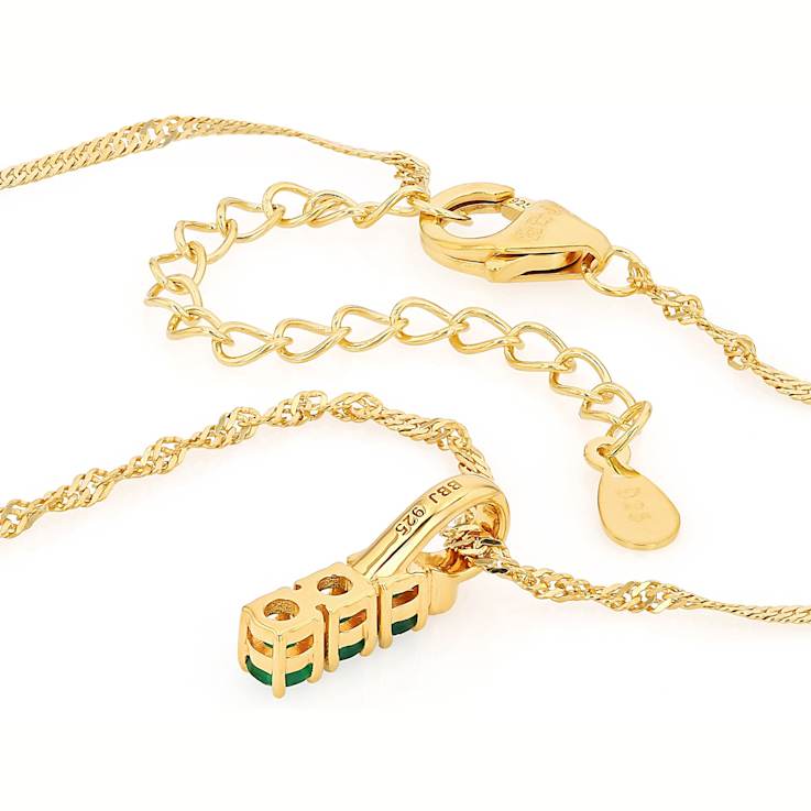 Zambian Emerald And White Diamond Round Pendant Necklace In 18K Gold
Over Sterling Silver 0.31ctw