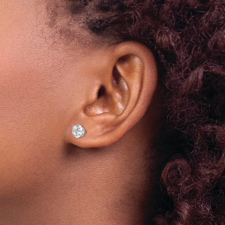 Rhodium Over 14K White Gold 6.5mm Cubic Zirconia Post Earrings