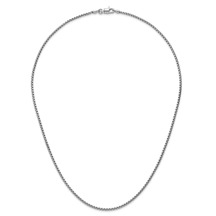 Rhodium Over Sterling Silver Polished 2.0mm Box 24 Inch Chain