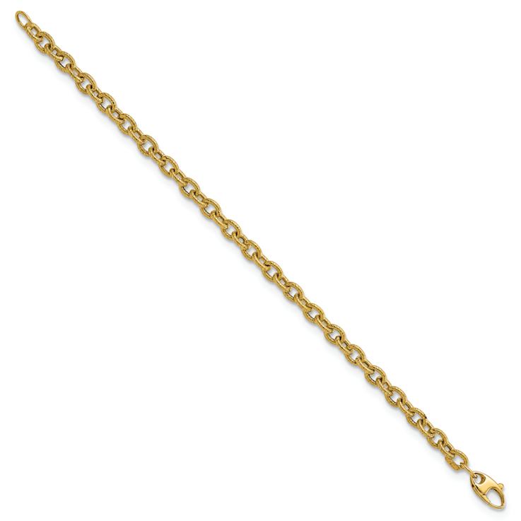 14k Yellow Gold Polished and Textured 5.02mm Cable Link Bracelet