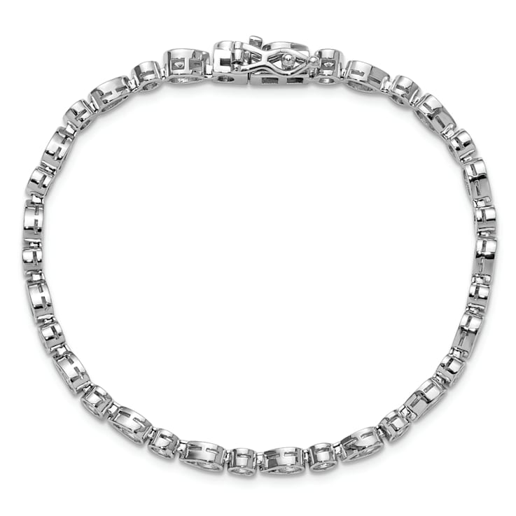Rhodium Over Sterling Silver Polished Bezel Set Round and Pear Cubic
Zirconia Bracelet