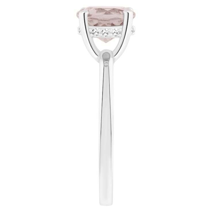 8mm Round Rose Quartz With Diamond Accents Rhodium Over Sterling Silver
Hidden Halo Ring