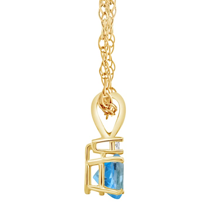 5mm Round Blue Topaz with Diamond Accent 14k Yellow Gold Pendant With Chain