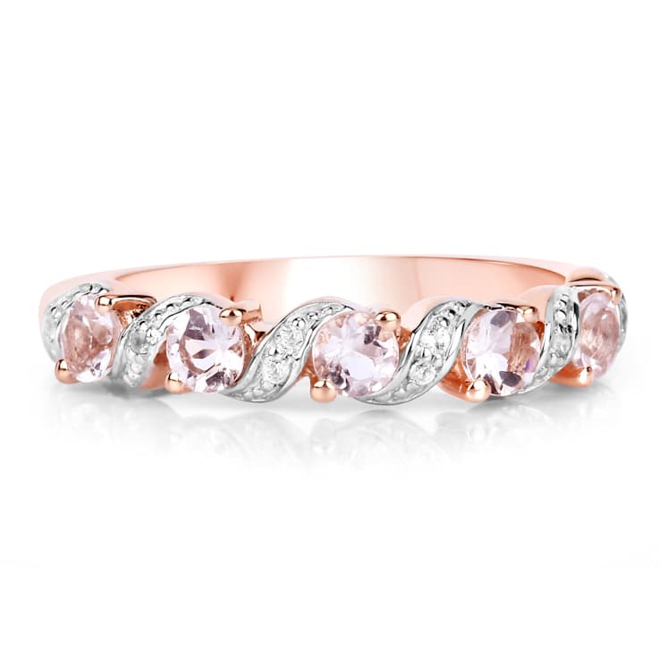 Peach Morganite and White Topaz Sterling Silver 5 StoneHalf Eternity
Band Ring Gift For Women