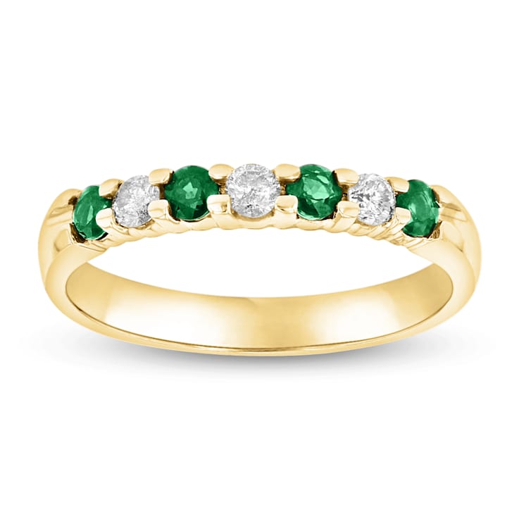 0.35ctw Emerald and Diamond Wedding Band Ring in 14k Yellow Gold
