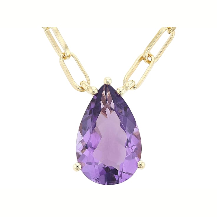 Amethyst Pear Paperclip Solitaire Necklace In 18K Gold Over Sterling
Silver 3.12ct