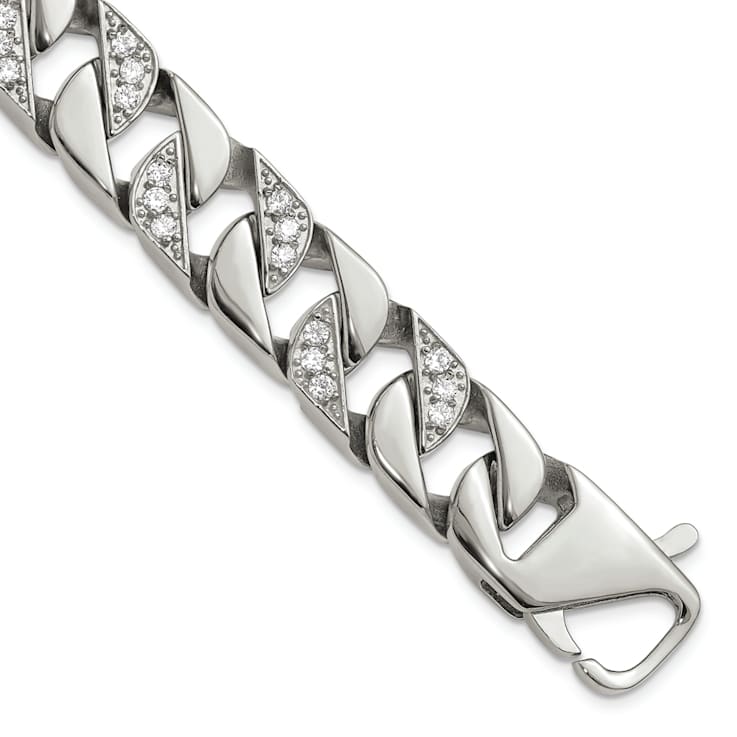 White Cubic Zirconia Stainless Steel Men's Bracelet