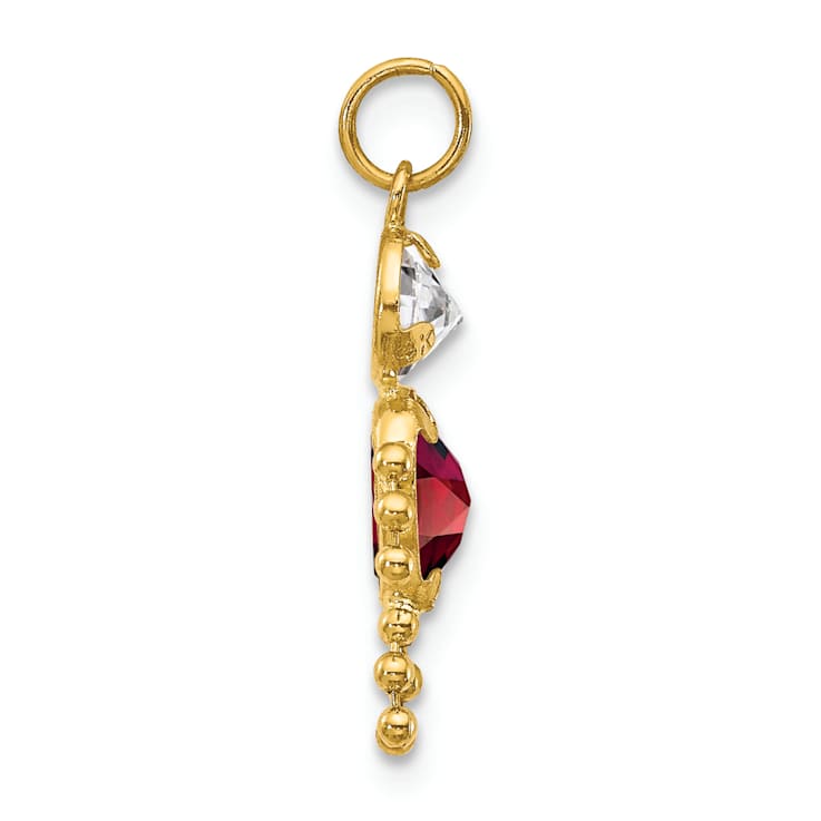 10k Yellow Gold Red Garnet Simulant January Birthstone and Clear Cubic
Zirconia Boy Charm