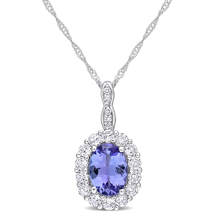 1.87ctw Tanzanite, White Topaz And Diamond Accent 14k White Gold Pendant
With Chain