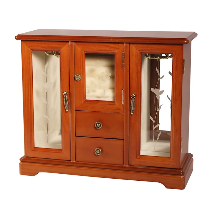 Mele and Co Trina Glass Doors Wooden Jewelry Box