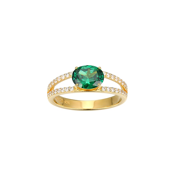 Green And White Cubic Zirconia 18K Gold Over Sterling Silver Ring 2.27ctw