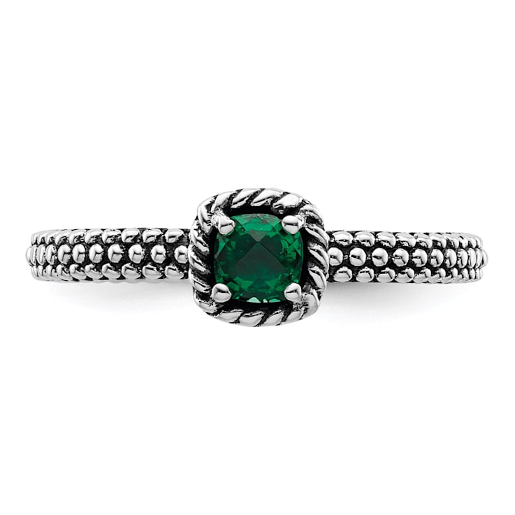 Sterling Silver Stackable Expressions Polished Lab Created Emerald Ring 0.21ctw